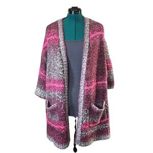 Torrid Cardigan Sweater Size 1 Open Front Pink Gray Stripe Plus Size Knit Casual